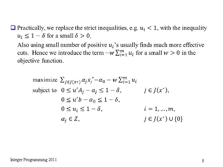 q Integer Programming 2011 9 