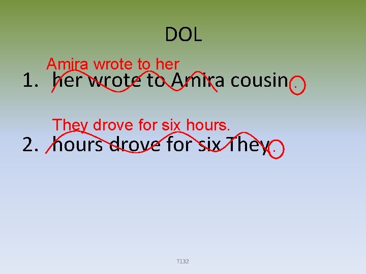 DOL Amira wrote to her 1. her wrote to Amira cousin. They drove for