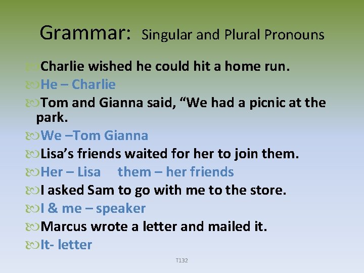 Grammar: Singular and Plural Pronouns Charlie wished he could hit a home run. He