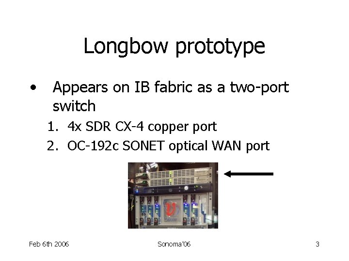 Longbow prototype • Appears on IB fabric as a two-port switch 1. 4 x