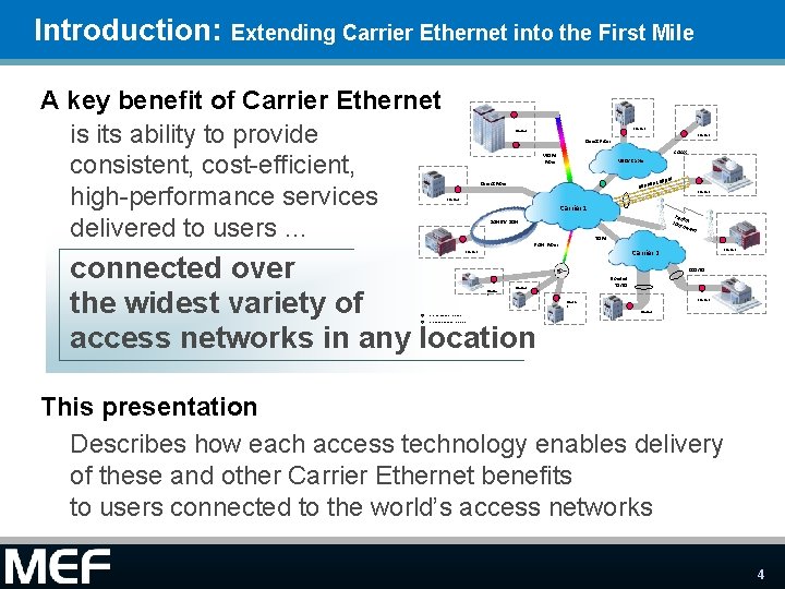 Introduction: Extending Carrier Ethernet into the First Mile A key benefit of Carrier Ethernet