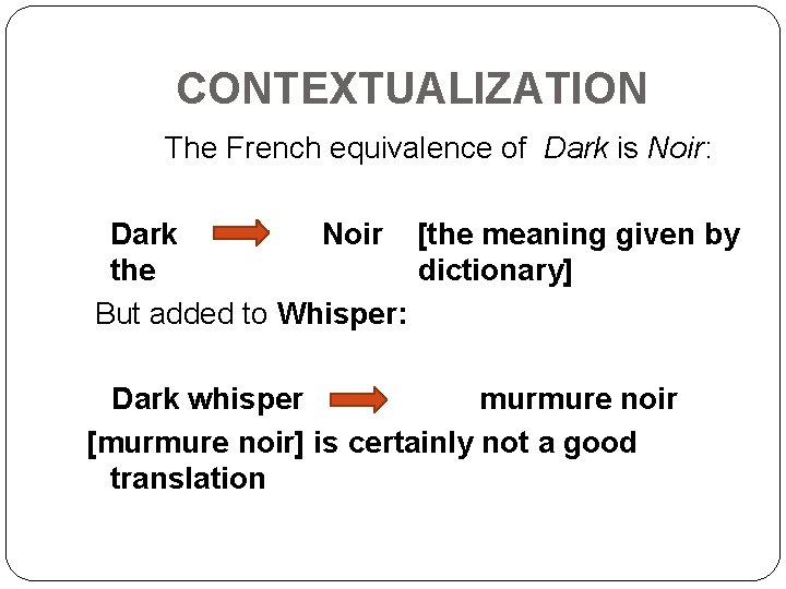 CONTEXTUALIZATION The French equivalence of Dark is Noir: Dark Noir [the meaning given by