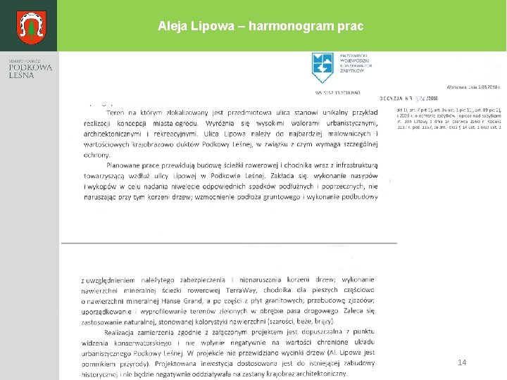 Aleja Lipowa – harmonogram prac 14 