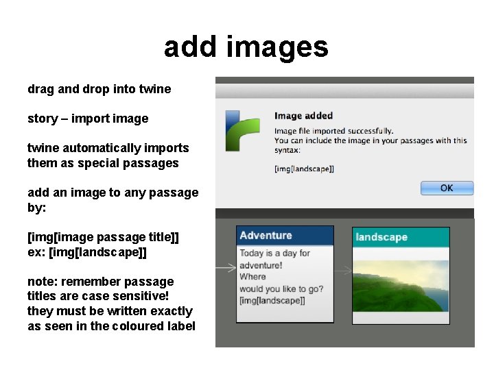 add images drag and drop into twine story – import image twine automatically imports