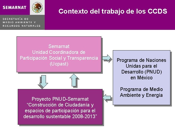 Contexto del trabajo de los CCDS Semarnat Unidad Coordinadora de Participación Social y Transparencia