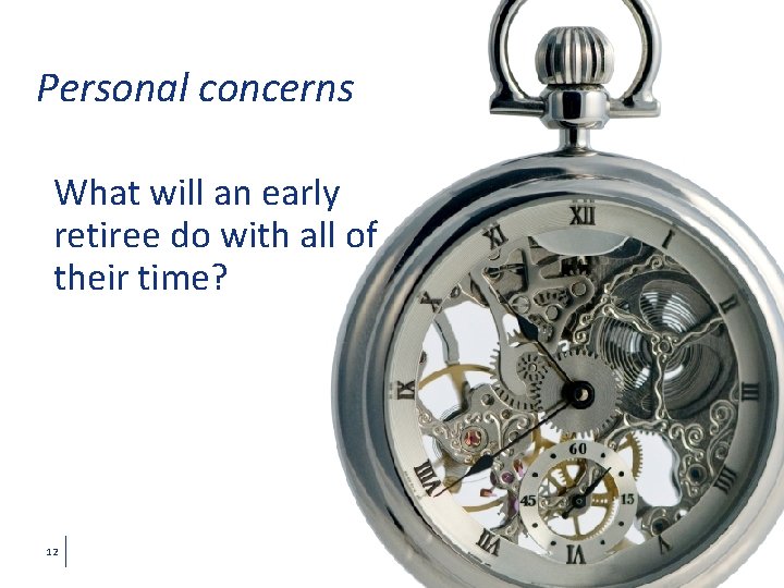 Personal concerns What will an early retiree do with all of their time? 12