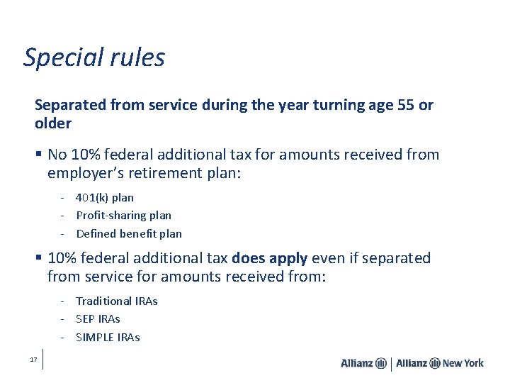 Special rules Separated from service during the year turning age 55 or older §