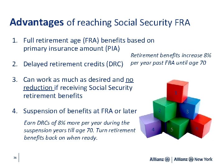 Advantages of reaching Social Security FRA 1. Full retirement age (FRA) benefits based on