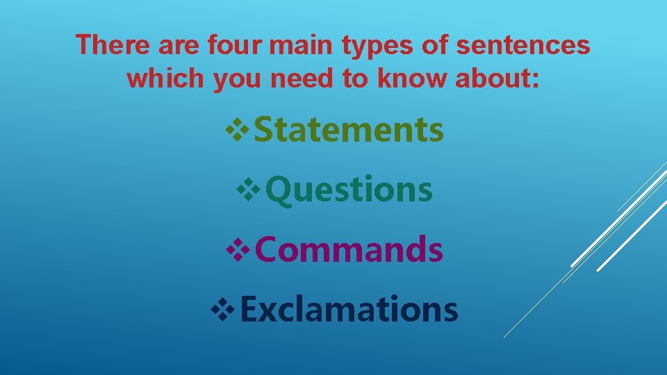 There are four main types of sentences which you need to know about: v