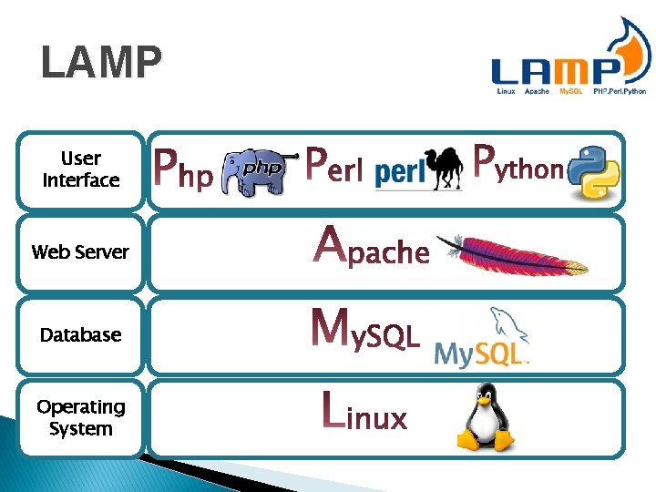LAMP User Interface Web Server Database Operating System 