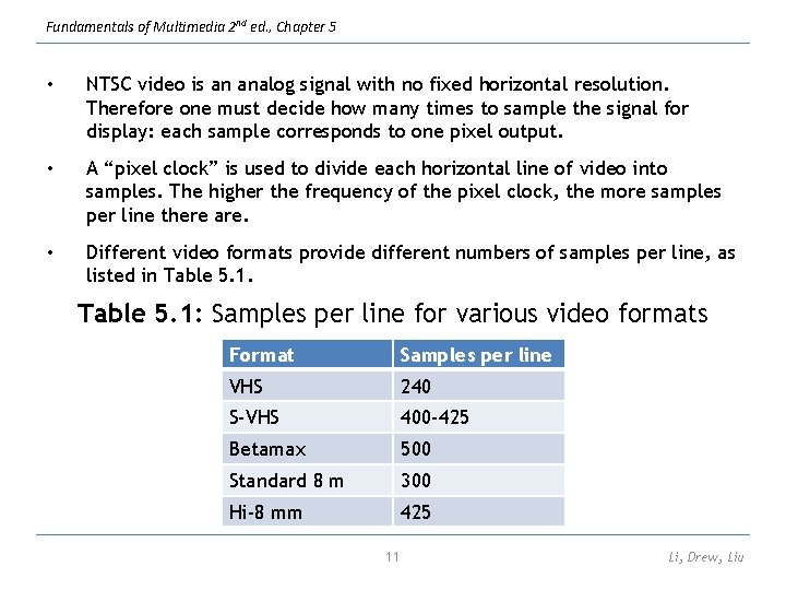 Fundamentals of Multimedia 2 nd ed. , Chapter 5 • NTSC video is an