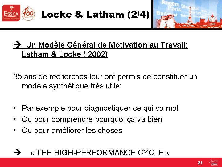 Locke & Latham (2/4) Un Modèle Général de Motivation au Travail: Latham & Locke