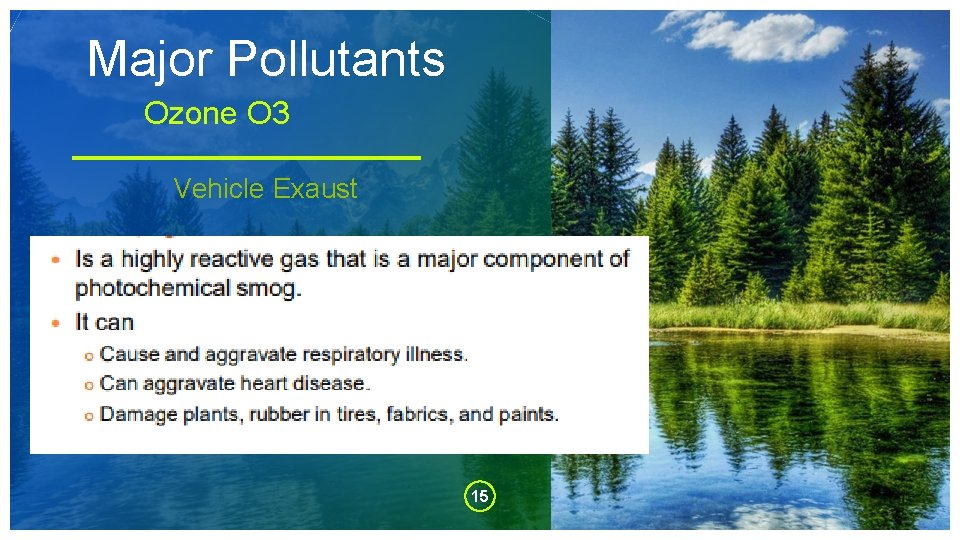 Major Pollutants Ozone O 3 Vehicle Exaust 15 