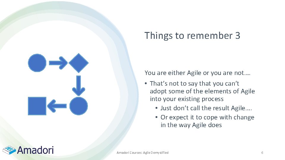 Things to remember 3 You are either Agile or you are not…. • That’s