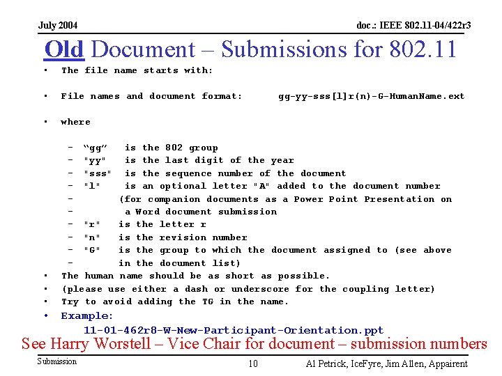 July 2004 doc. : IEEE 802. 11 -04/422 r 3 Old Document – Submissions