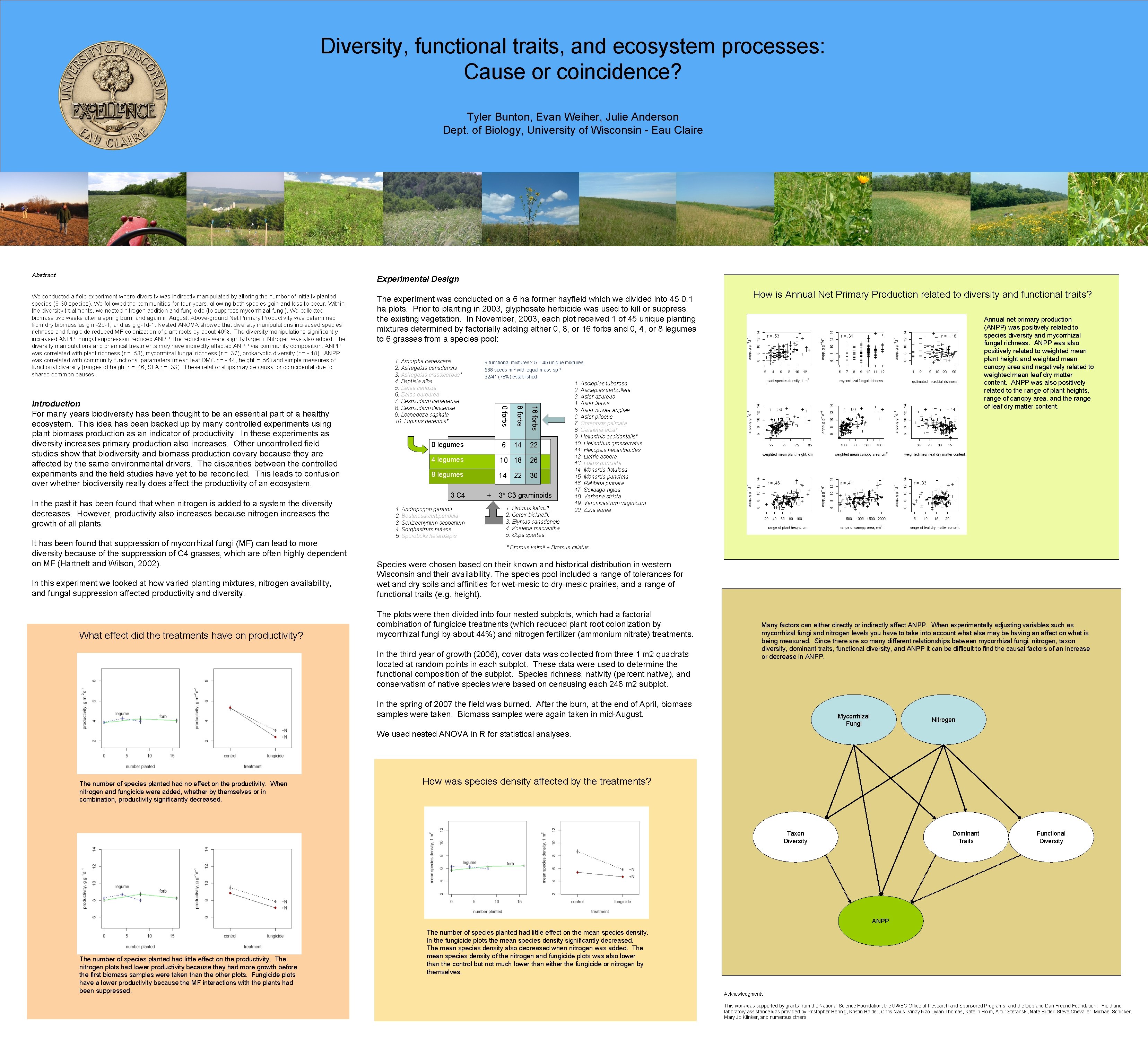 Diversity, functional traits, and ecosystem processes: Cause or coincidence? Tyler Bunton, Evan Weiher, Julie Diversity, functional traits, and ecosystem processes: Cause or coincidence? Tyler Bunton, Evan Weiher, Julie