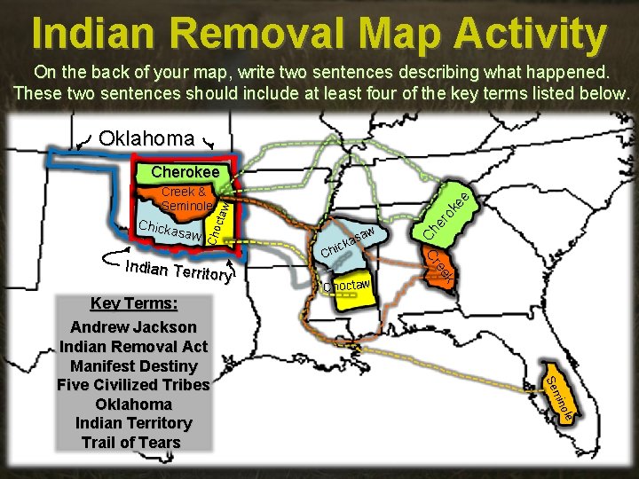 Indian Removal Map Activity On the back of your map, write two sentences describing
