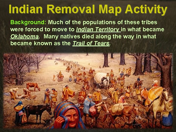 Indian Removal Map Activity Background: Much of the populations of these tribes were forced