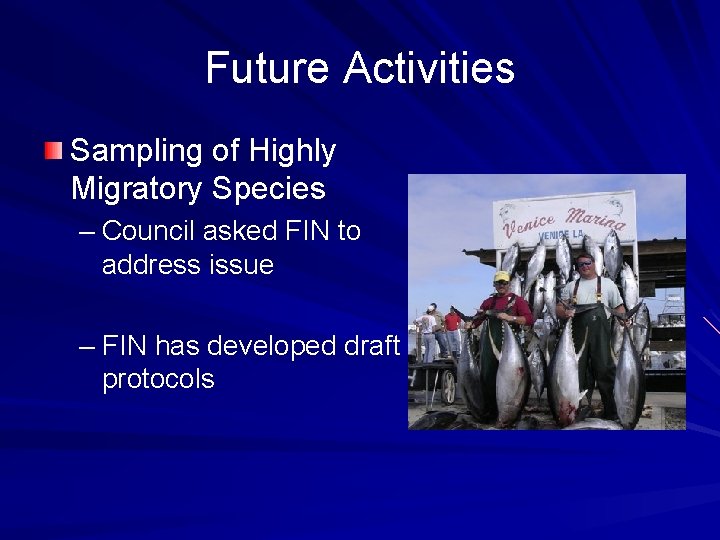 Future Activities Sampling of Highly Migratory Species – Council asked FIN to address issue