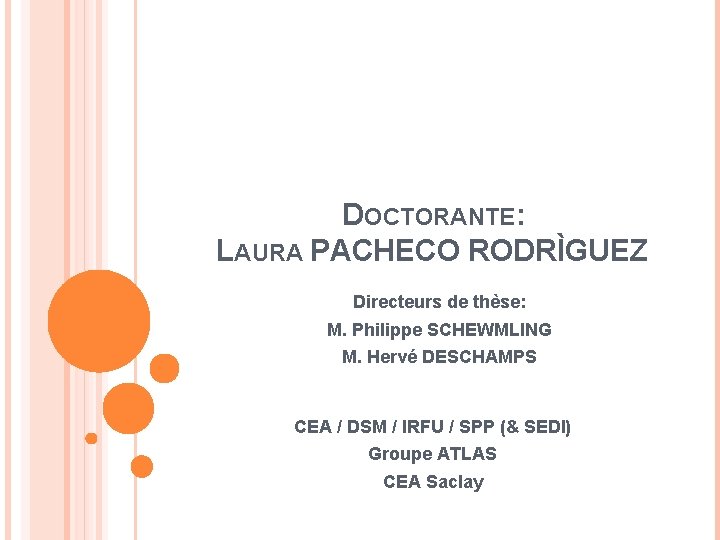 DOCTORANTE: LAURA PACHECO RODRÌGUEZ Directeurs de thèse: M. Philippe SCHEWMLING M. Hervé DESCHAMPS CEA