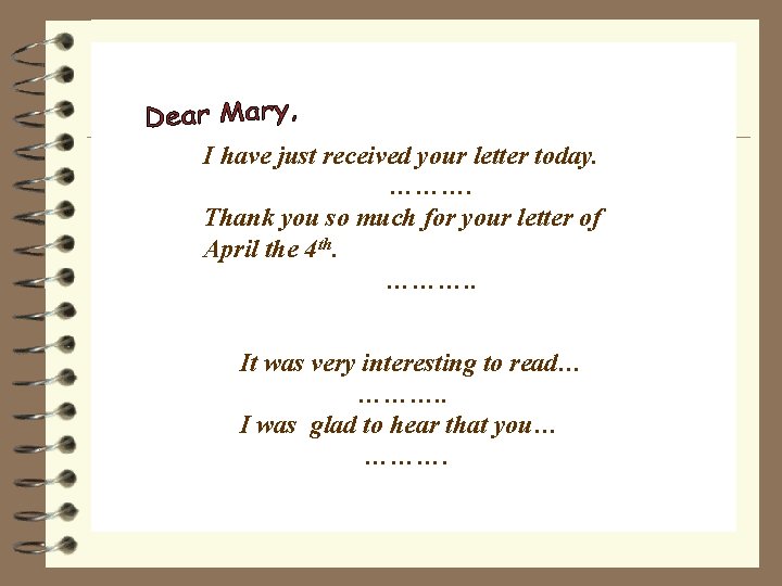 I have just received your letter today. ………. Thank you so much for your