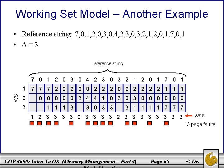 Working Set Model – Another Example • Reference string: 7, 0, 1, 2, 0,