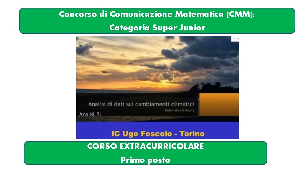 Concorso di Comunicazione Matematica (CMM): Categoria Super Junior CORSO EXTRACURRICOLARE Primo posto 