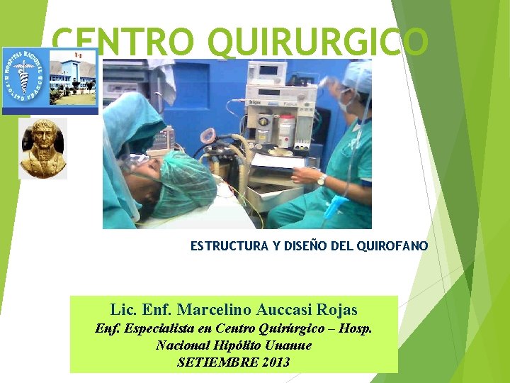CENTRO QUIRURGICO ESTRUCTURA Y DISEÑO DEL QUIROFANO Lic. Enf. Marcelino Auccasi Rojas Enf. Especialista