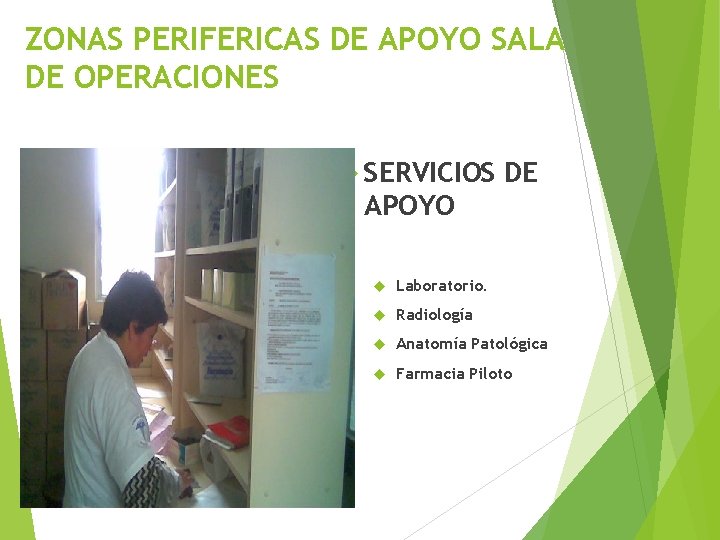 ZONAS PERIFERICAS DE APOYO SALA DE OPERACIONES SERVICIOS DE APOYO Laboratorio. Radiología Anatomía Patológica