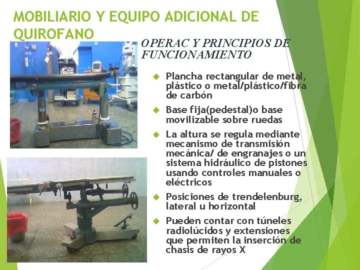 MOBILIARIO Y EQUIPO ADICIONAL DE QUIROFANO OPERAC Y PRINCIPIOS DE FUNCIONAMIENTO Plancha rectangular de