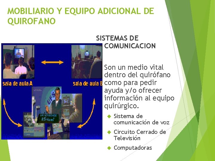 MOBILIARIO Y EQUIPO ADICIONAL DE QUIROFANO SISTEMAS DE COMUNICACION Son un medio vital dentro