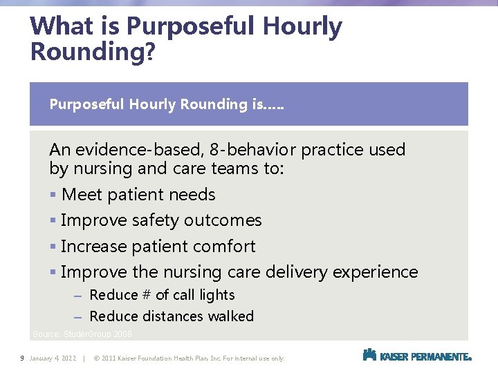 What is Purposeful Hourly Rounding? Purposeful Hourly Rounding is…. . An evidence-based, 8 -behavior