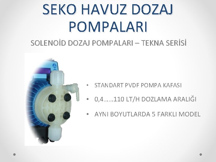 SEKO HAVUZ DOZAJ POMPALARI SOLENOİD DOZAJ POMPALARI – TEKNA SERİSİ • STANDART PVDF POMPA