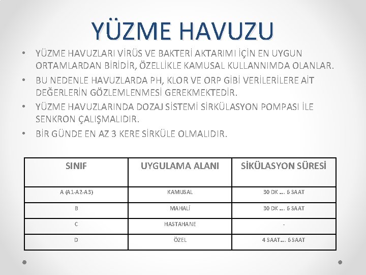 YÜZME HAVUZU • YÜZME HAVUZLARI VİRÜS VE BAKTERİ AKTARIMI İÇİN EN UYGUN ORTAMLARDAN BİRİDİR,