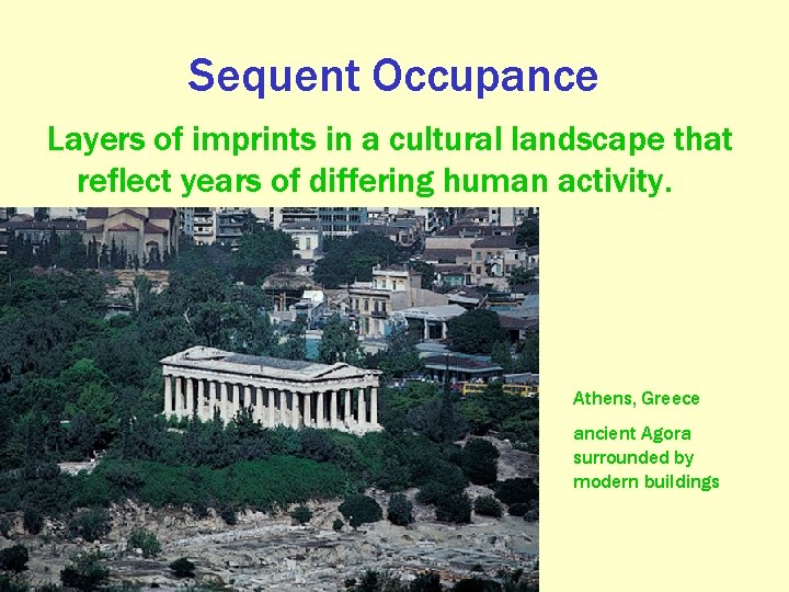 Sequent Occupance Layers of imprints in a cultural landscape that reflect years of differing