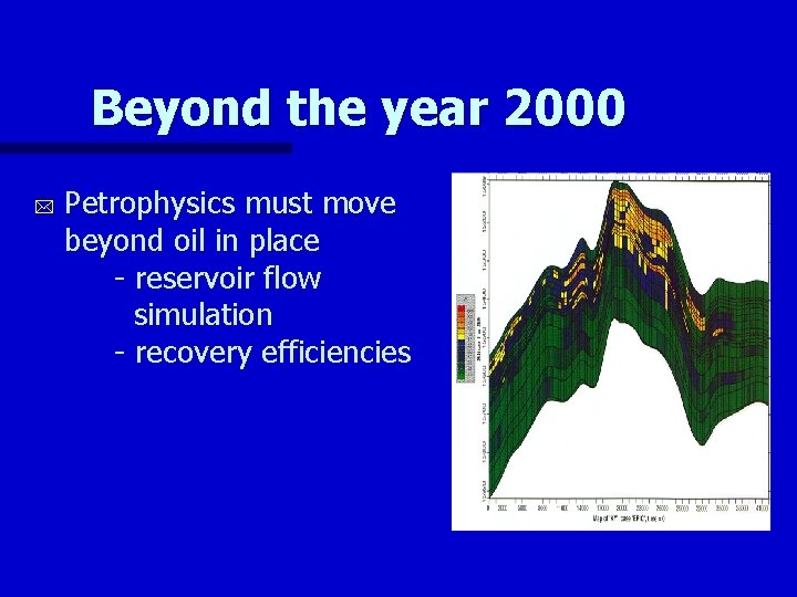 Beyond the year 2000 * Petrophysics must move beyond oil in place - reservoir