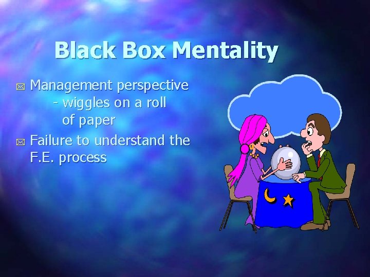 Black Box Mentality Management perspective - wiggles on a roll of paper * Failure