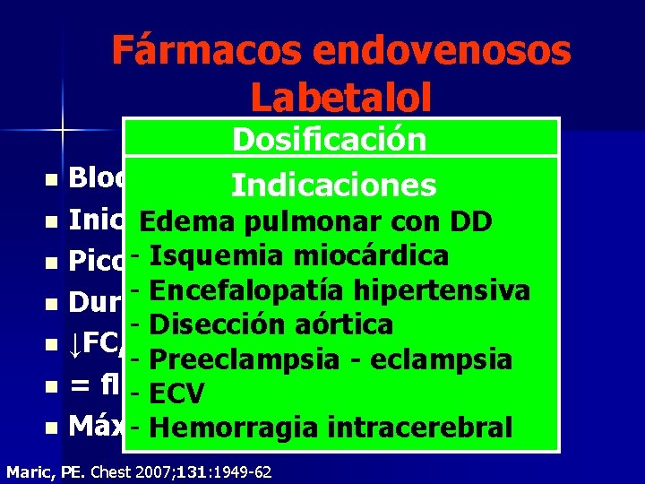 Fármacos endovenosos Labetalol Dosificación n Bloqueador. Indicaciones α 1 y β n n n Fármacos endovenosos Labetalol Dosificación n Bloqueador. Indicaciones α 1 y β n n n