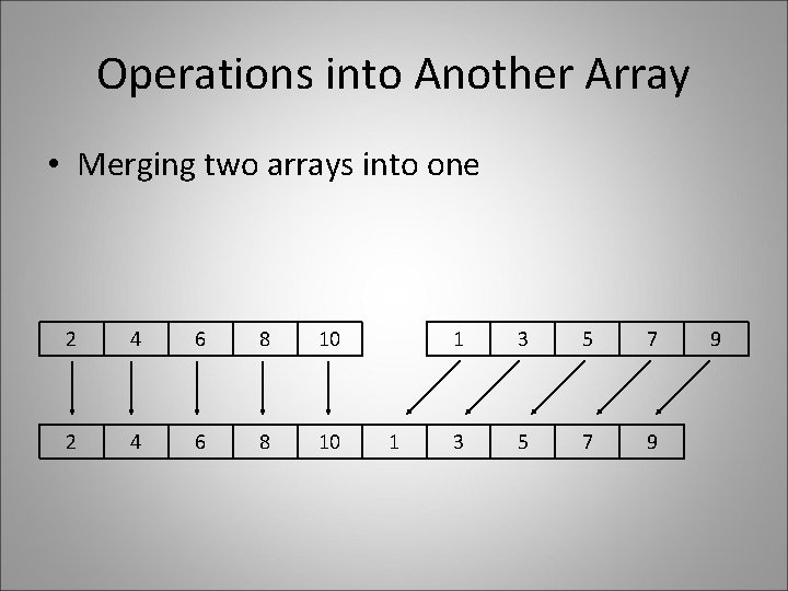 Operations into Another Array • Merging two arrays into one 2 4 6 8