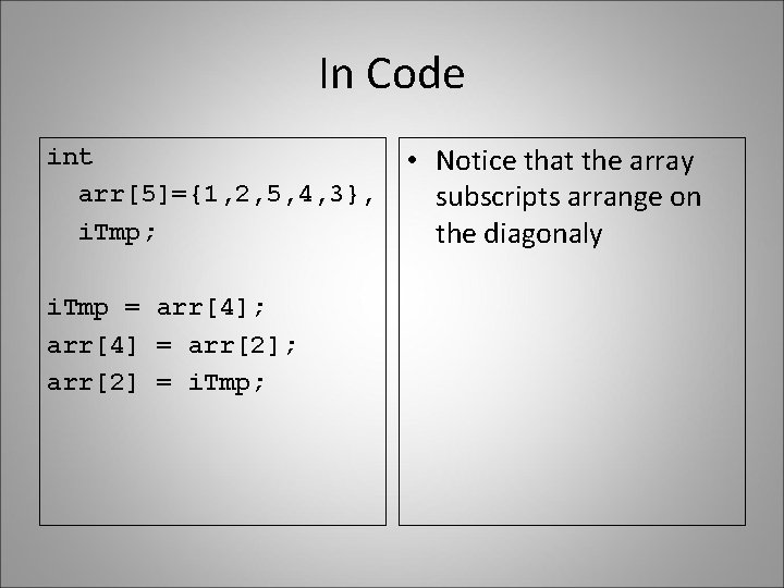 In Code int arr[5]={1, 2, 5, 4, 3}, i. Tmp; i. Tmp = arr[4];