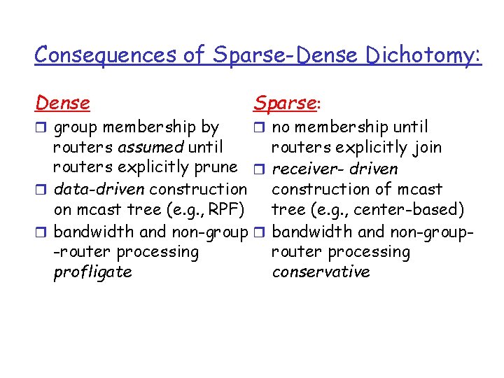 Consequences of Sparse-Dense Dichotomy: Dense r group membership by Sparse: r no membership until