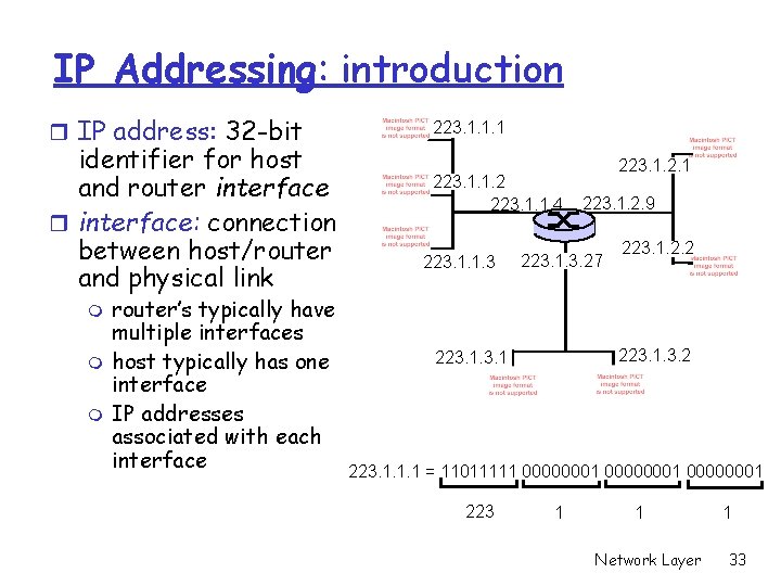 IP Addressing: introduction r IP address: 32 -bit identifier for host and router interface: