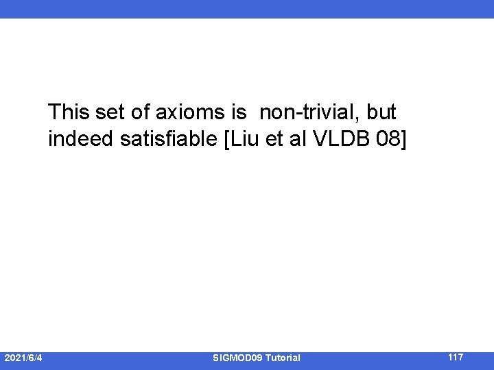 This set of axioms is non-trivial, but indeed satisfiable [Liu et al VLDB 08]