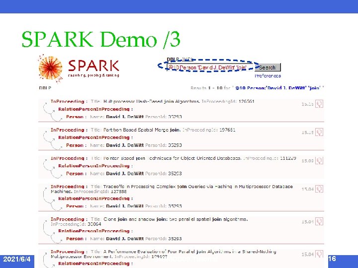 SPARK Demo /3 2021/6/4 SIGMOD 09 Tutorial 16 