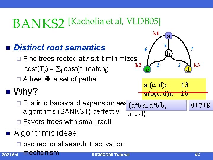 BANKS 2 [Kacholia et al, VLDB 05] k 1 n Distinct root semantics ¨