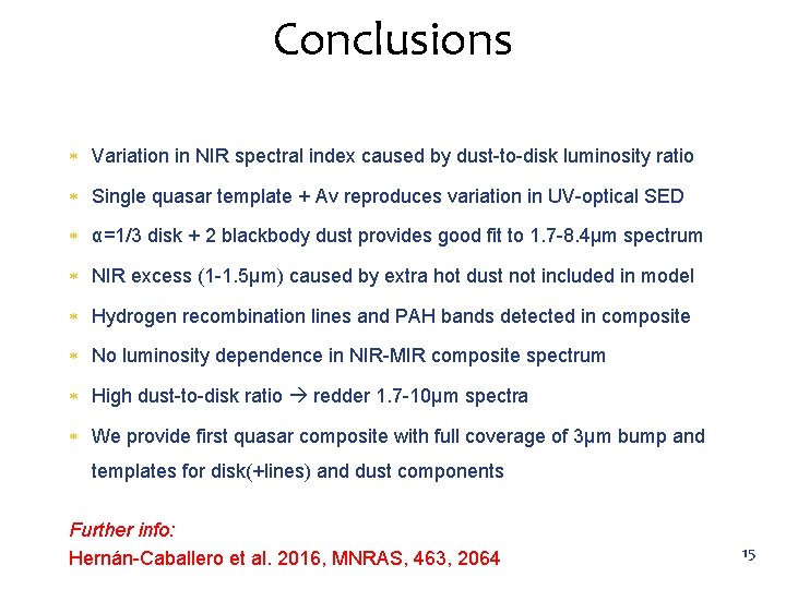 Conclusions Variation in NIR spectral index caused by dust-to-disk luminosity ratio Single quasar template