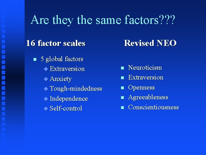 Are they the same factors? ? ? 16 factor scales n 5 global factors