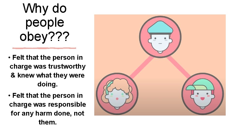 Why do people obey? ? ? • Felt that the person in charge was