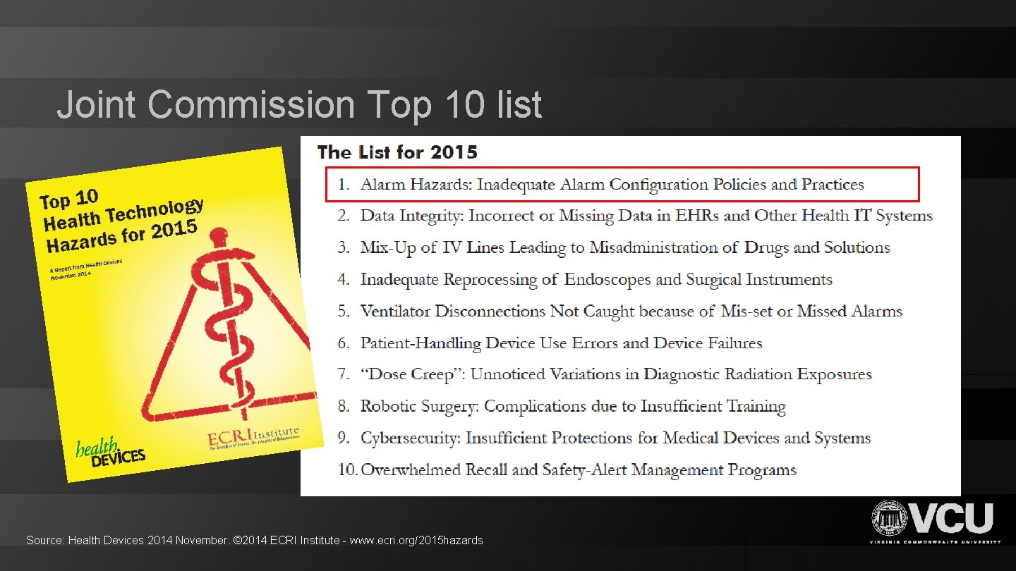 Joint Commission Top 10 list Source: Health Devices 2014 November. © 2014 ECRI Institute