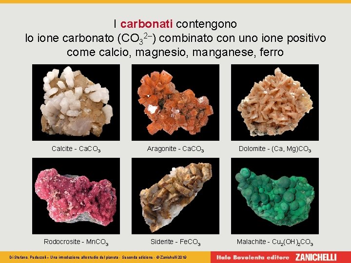 I carbonati contengono lo ione carbonato (CO 32–) combinato con uno ione positivo come